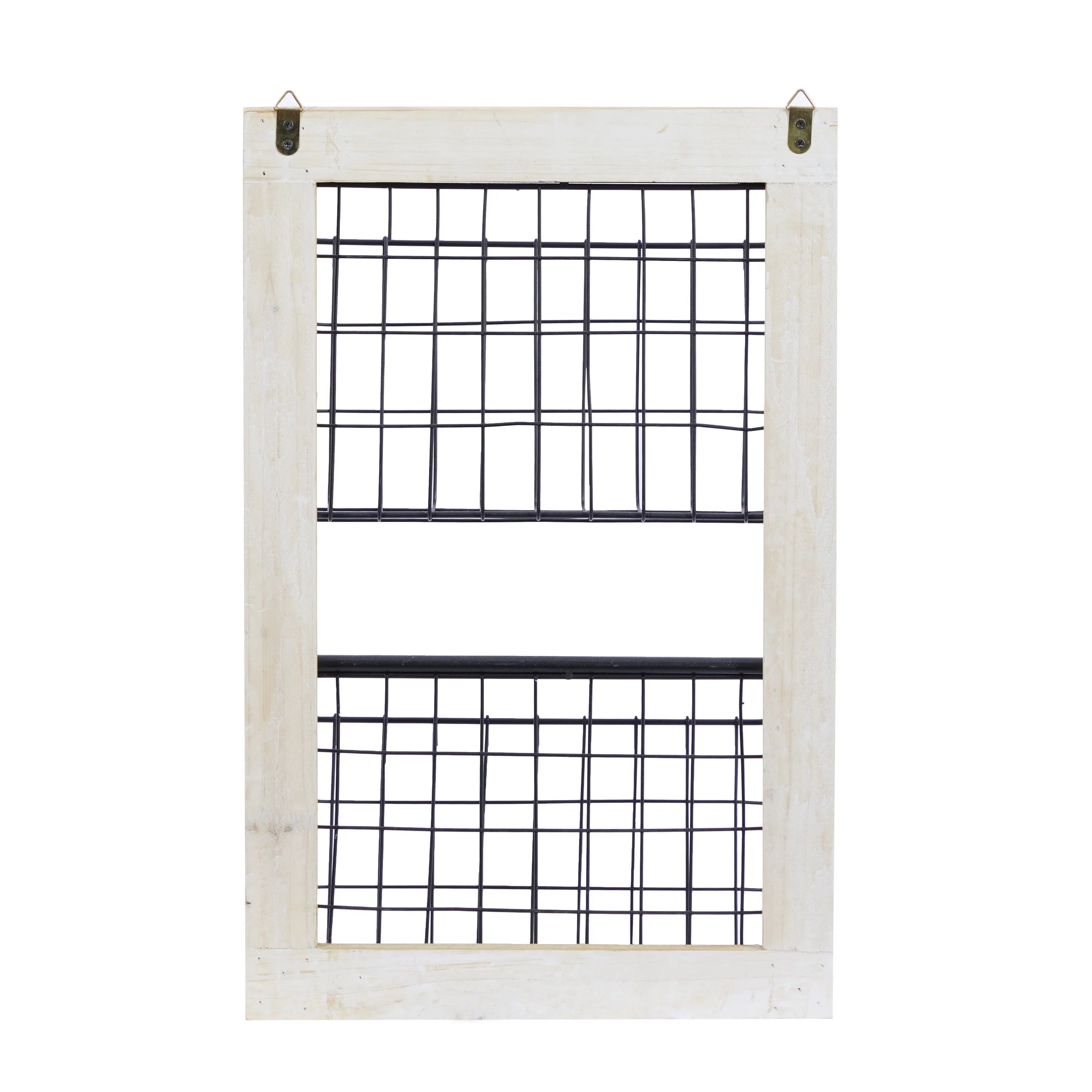 Black Metal 2 Slots Magazine Rack Holder with Suspended Baskets Q157