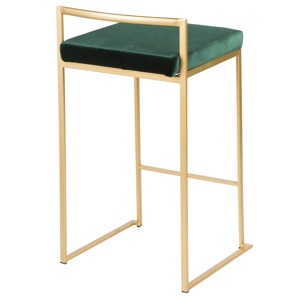 Brushed Gold and Green Velvet Barstools I904