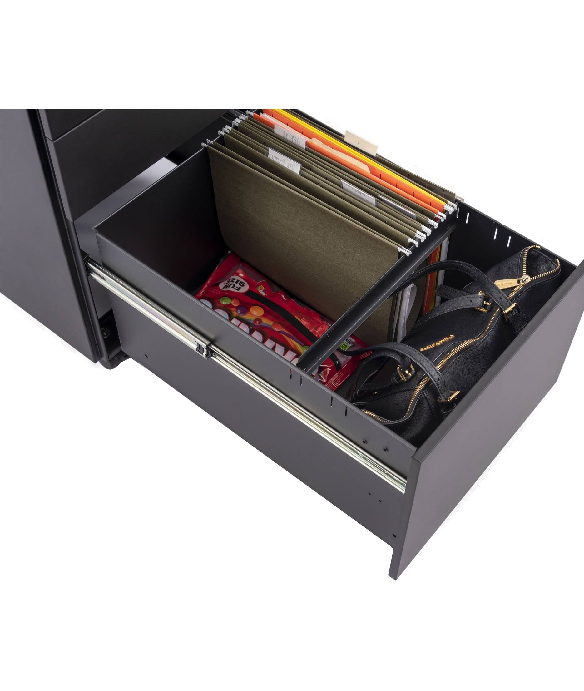 Black Wide 3 Drawer Lockable Rolling File Cabinet K868504