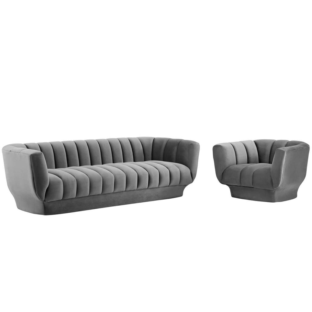 Gray Performance Velvet Sofa and Armchair Set J6456