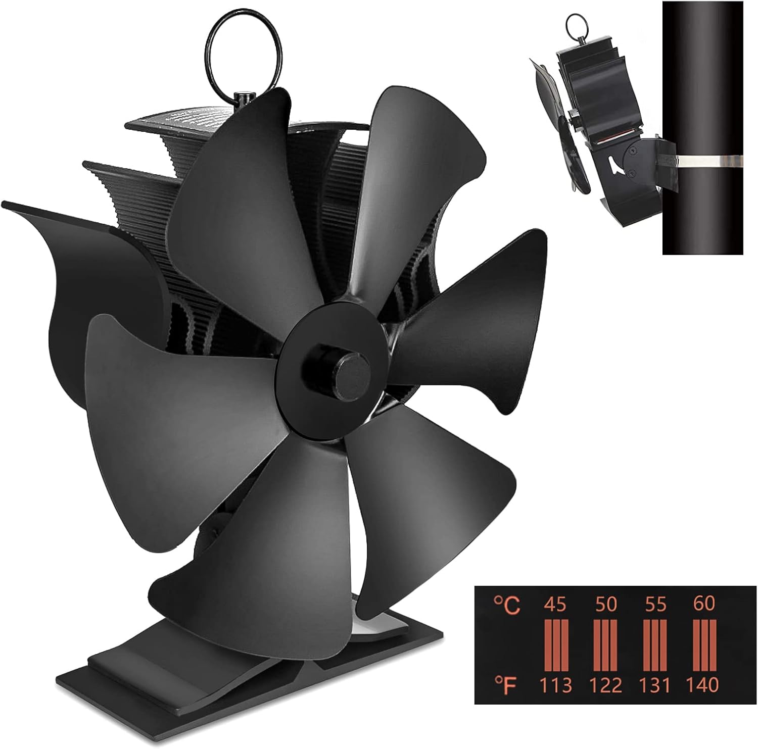 6 Blades Stove Fan with Thermometer Strip Y663035
