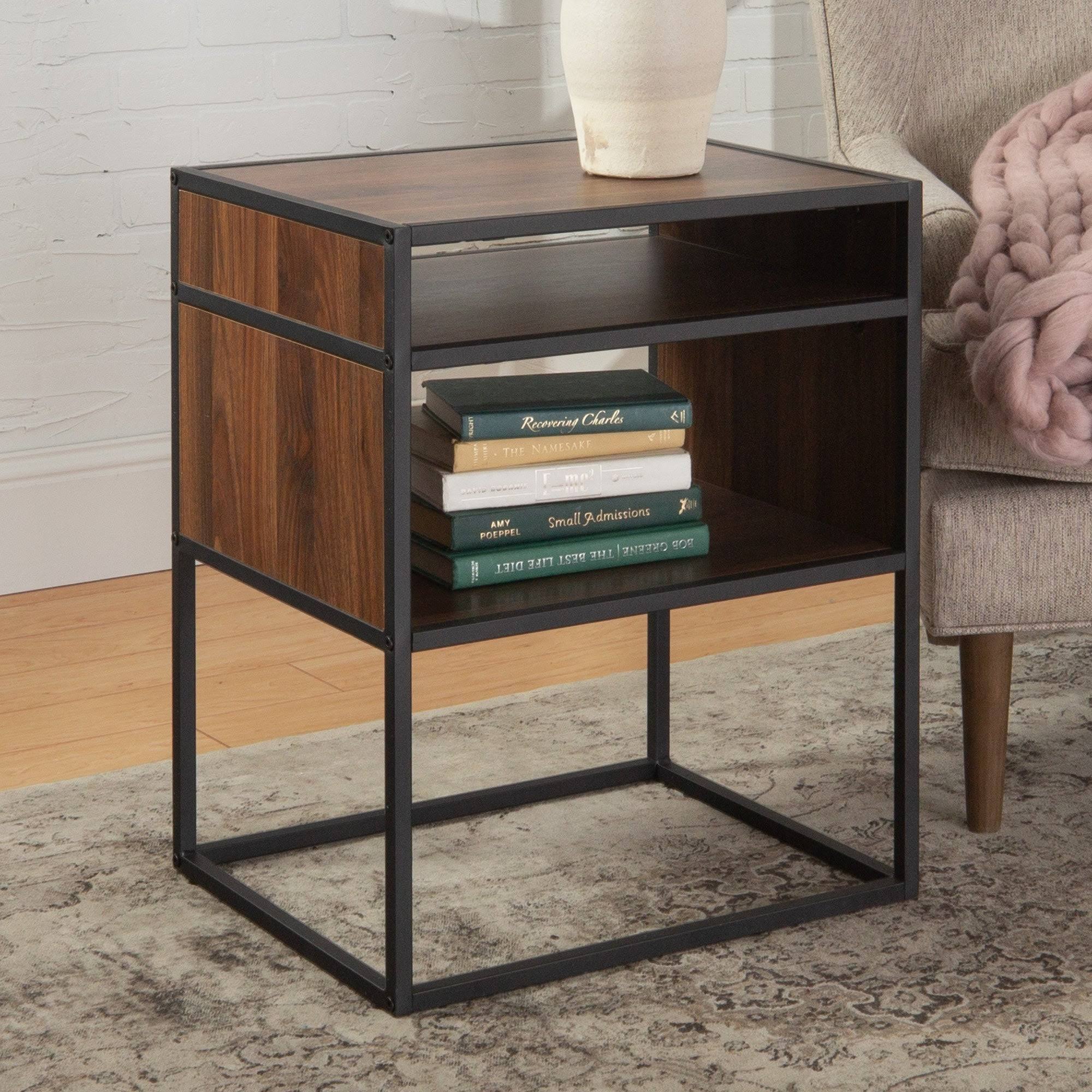 Dark Walnut Side Table with Open Shelf R3486