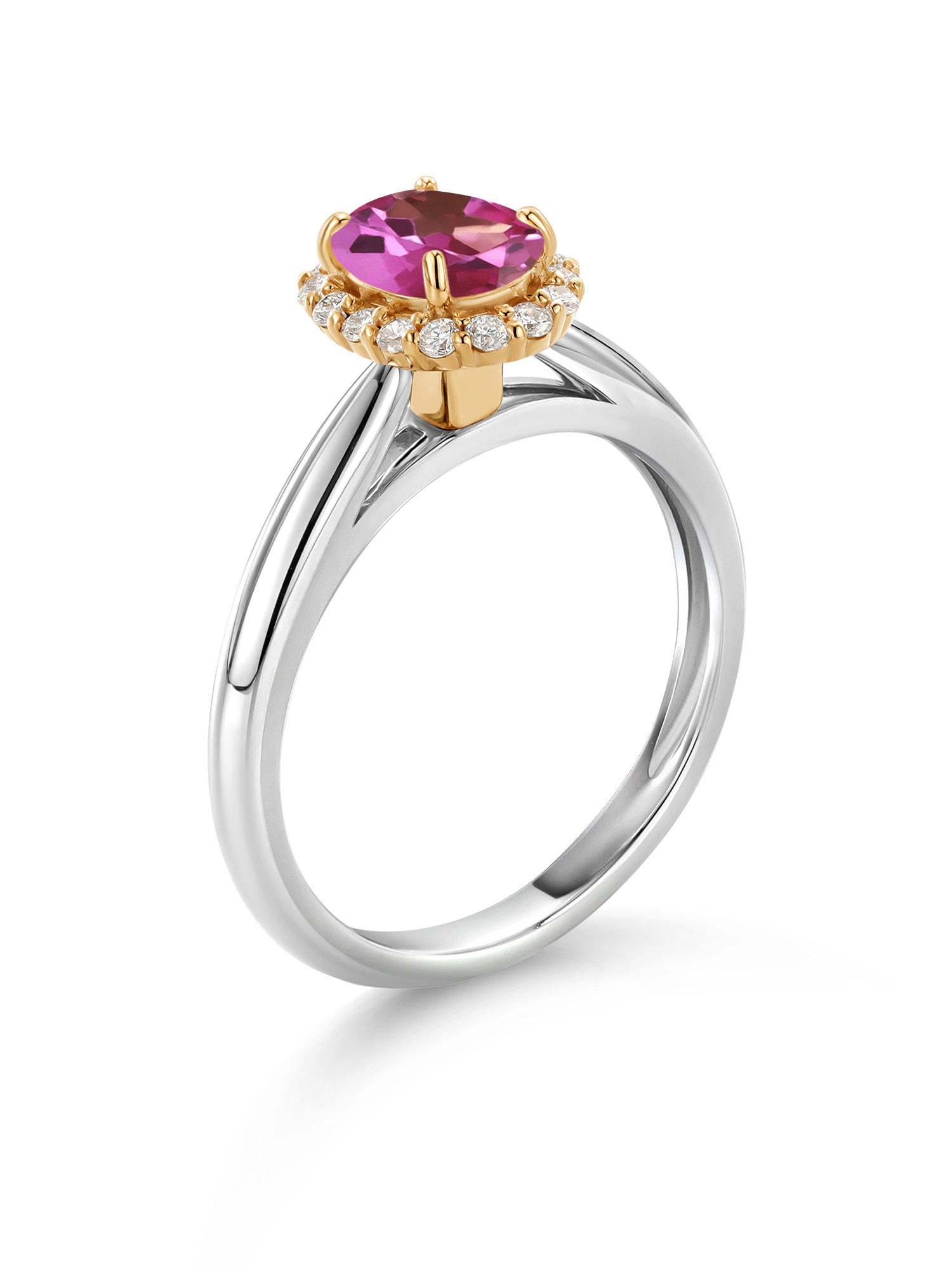 925 Sterling Silver 10k Yellow Gold Pink Mystic Topaz White Lab Grown Diamond Halo Engagement Ring W990530
