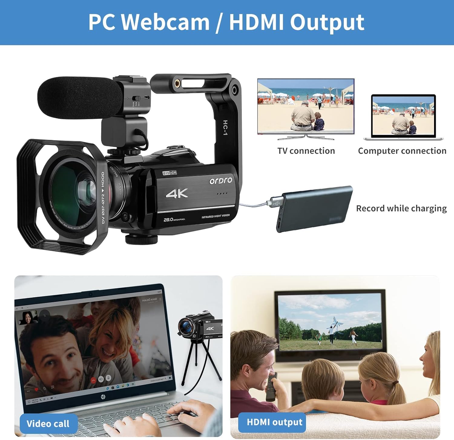 4K 1080P 60FPS Video Camcorder with 30X Zoom Infrared Night Vision X177678