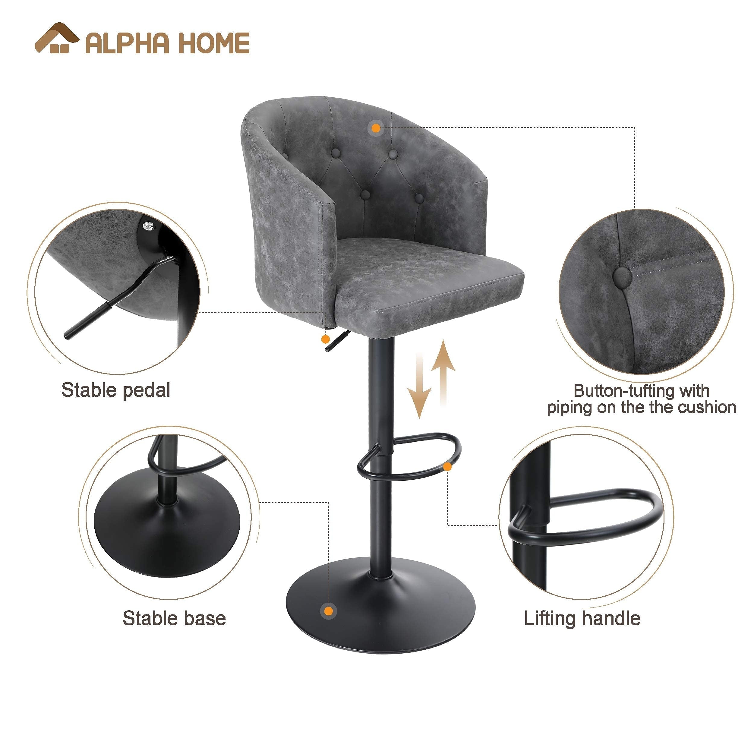 Adjustable PU Leather Bar Stools Set of 2 A1775