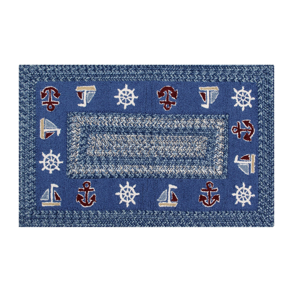 Nautical Rectangle Hooked Rug L893