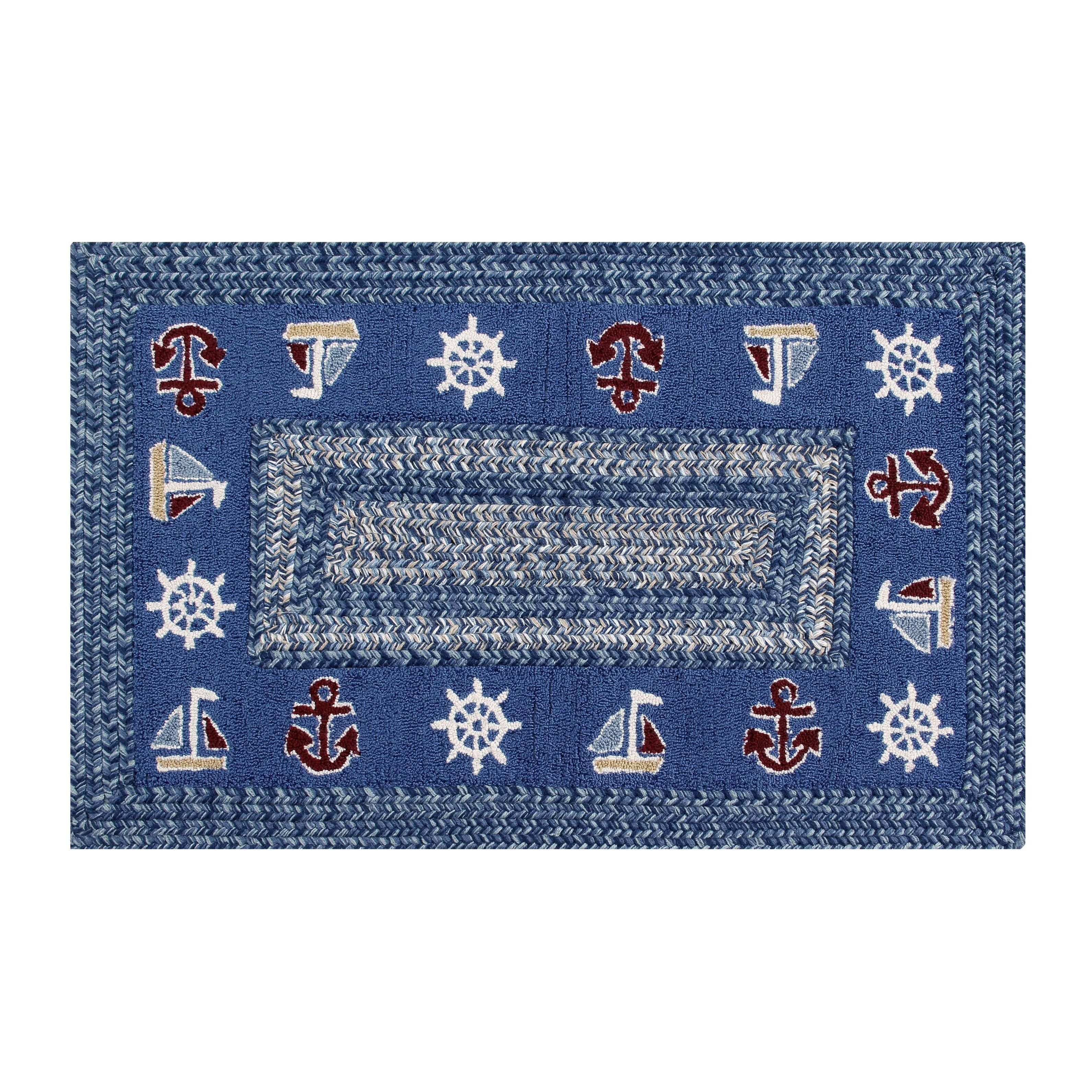 Nautical Rectangle Hooked Rug L893