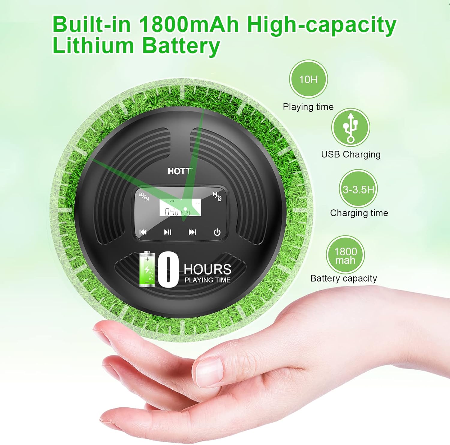 Portable CD Player with Bluetooth FM Transmitter AUX Output Rechargeable 1800mah Touch Button Anti-Skip Shockproof Protection Pack of 2 T506607