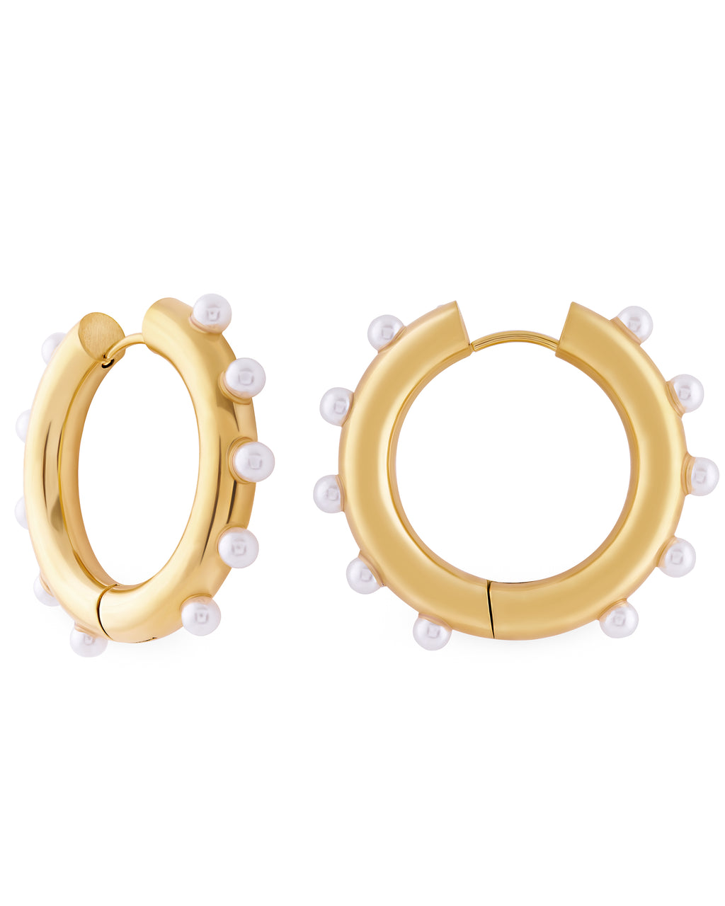 18K Gold Plated Stainless Steel Pearl Hoop Earrings O4779