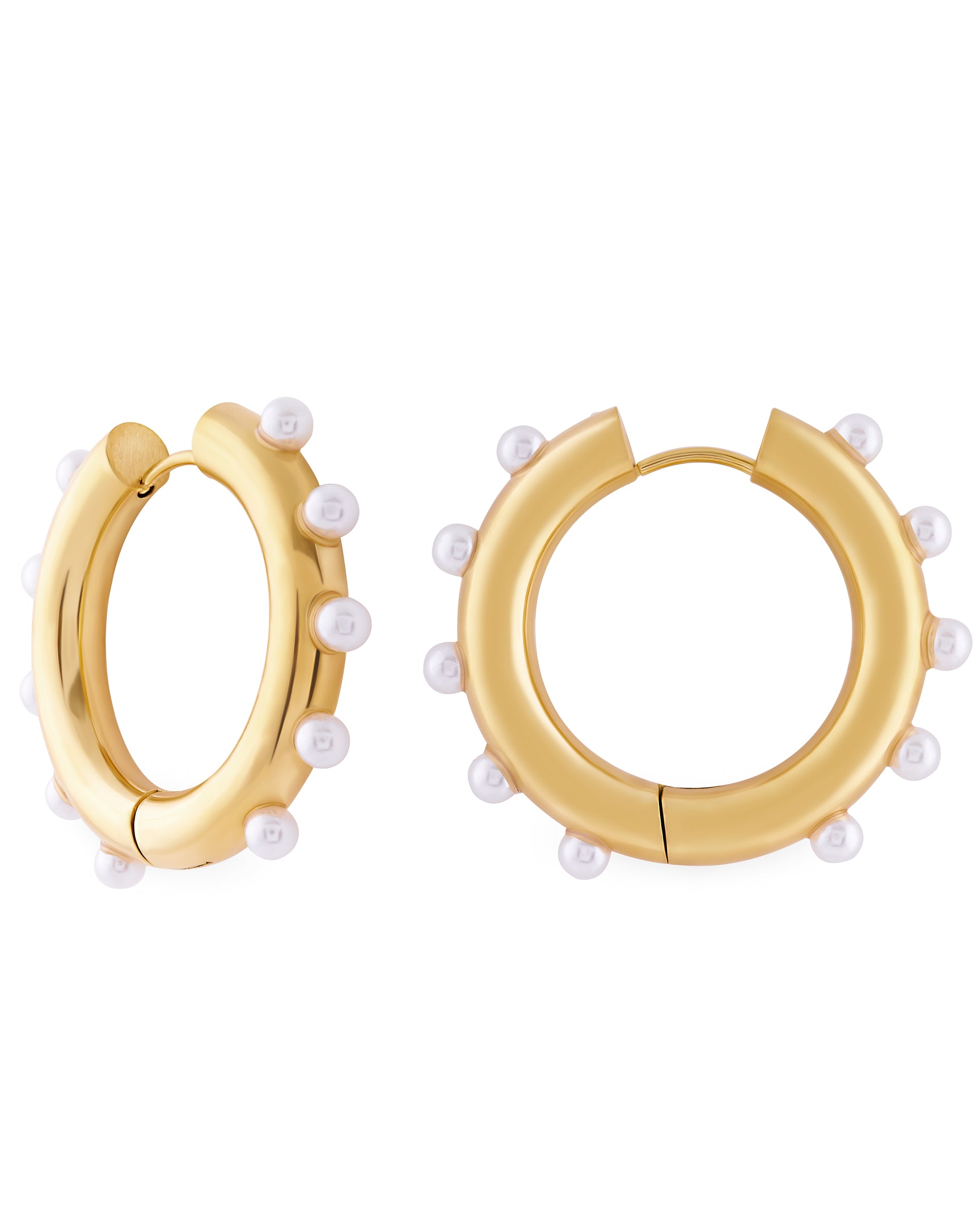 18K Gold Plated Stainless Steel Pearl Hoop Earrings O4779