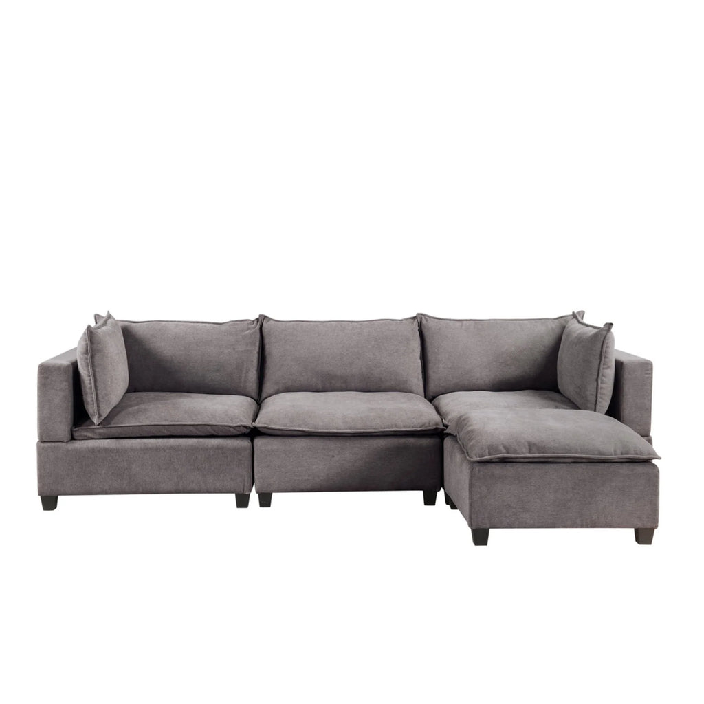 Light Gray Fabric Reversible Sectional Sofa Ottoman E484063