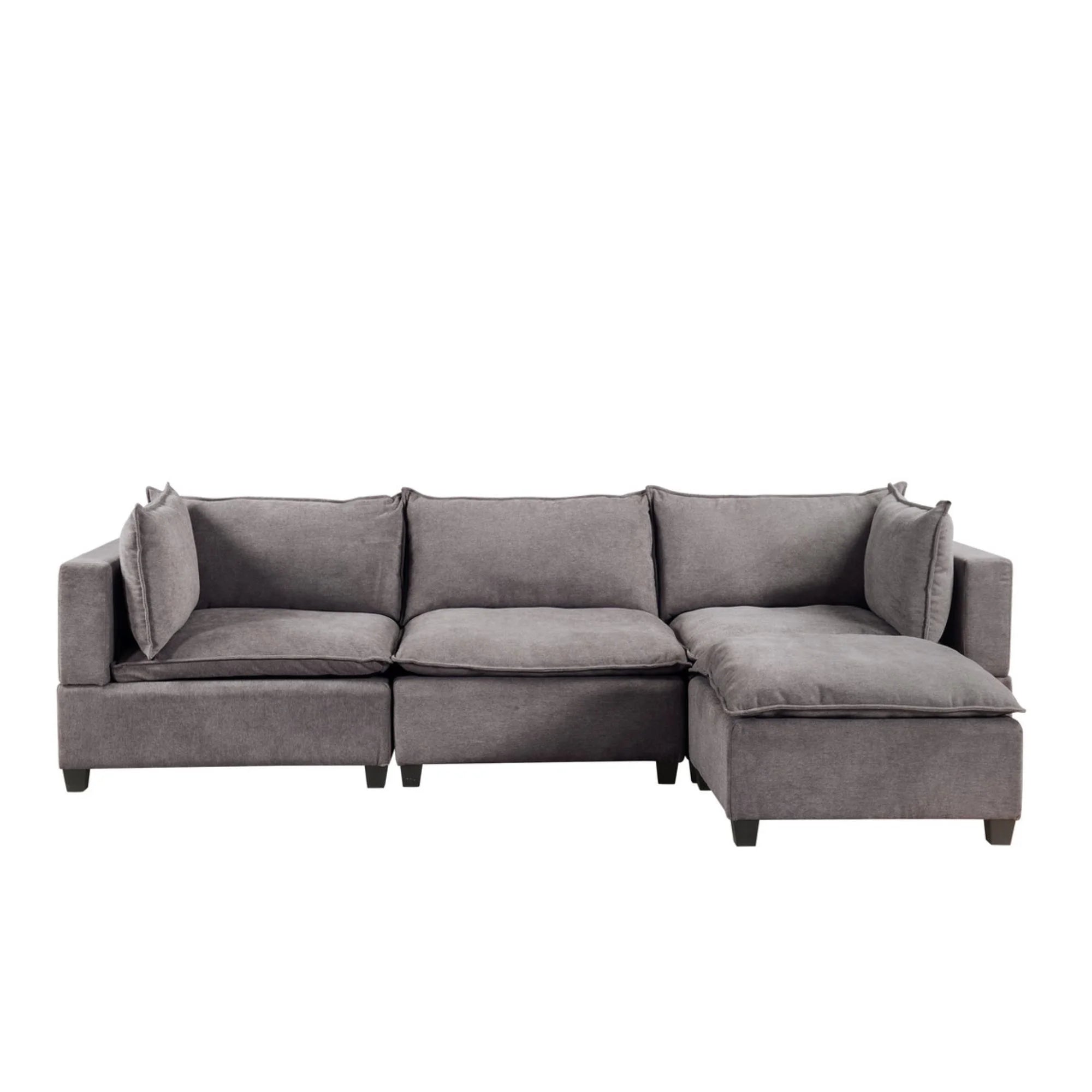 Light Gray Fabric Reversible Sectional Sofa Ottoman E484063