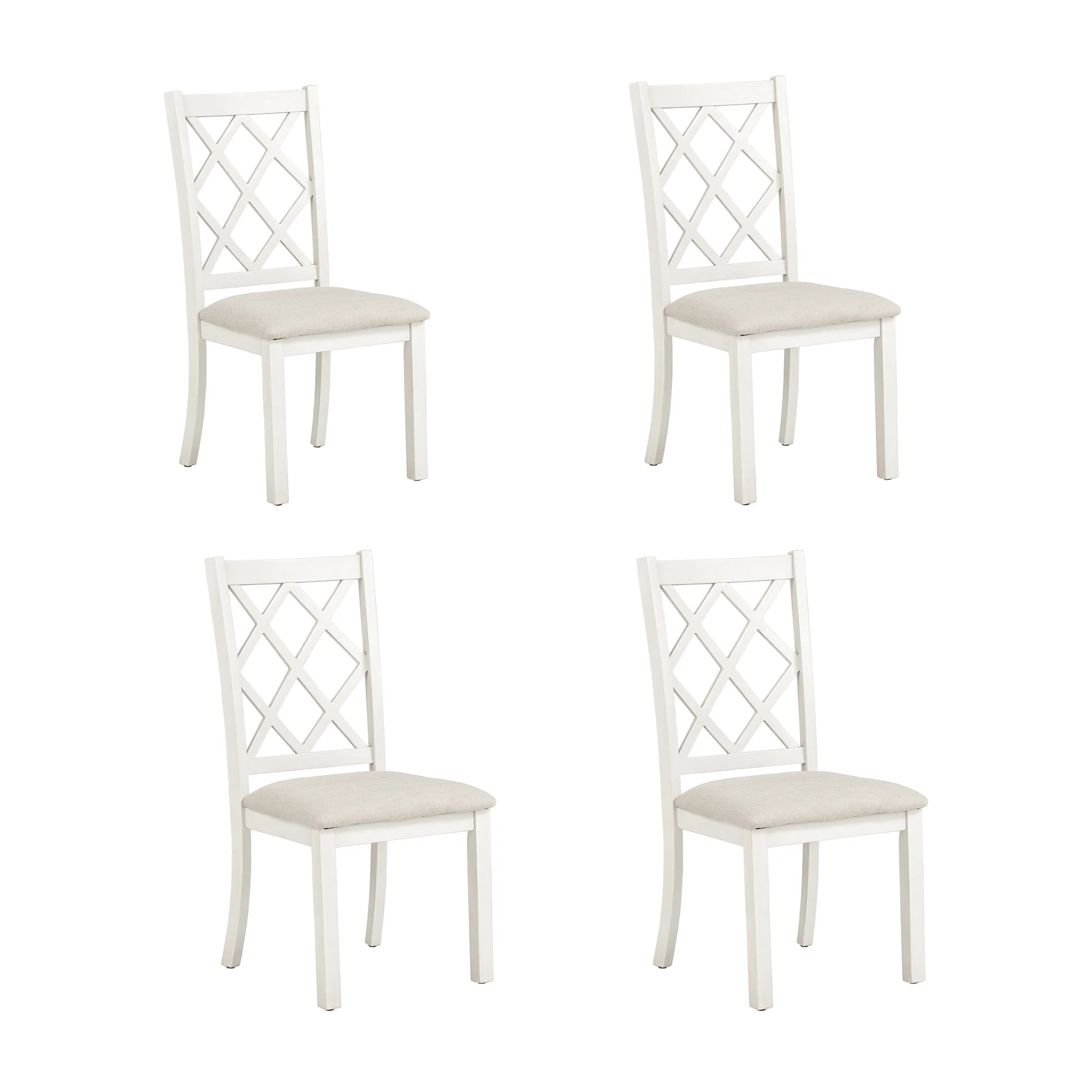 Beige Solid Wood Upholstered Dining Chairs, Set of 4 J37976