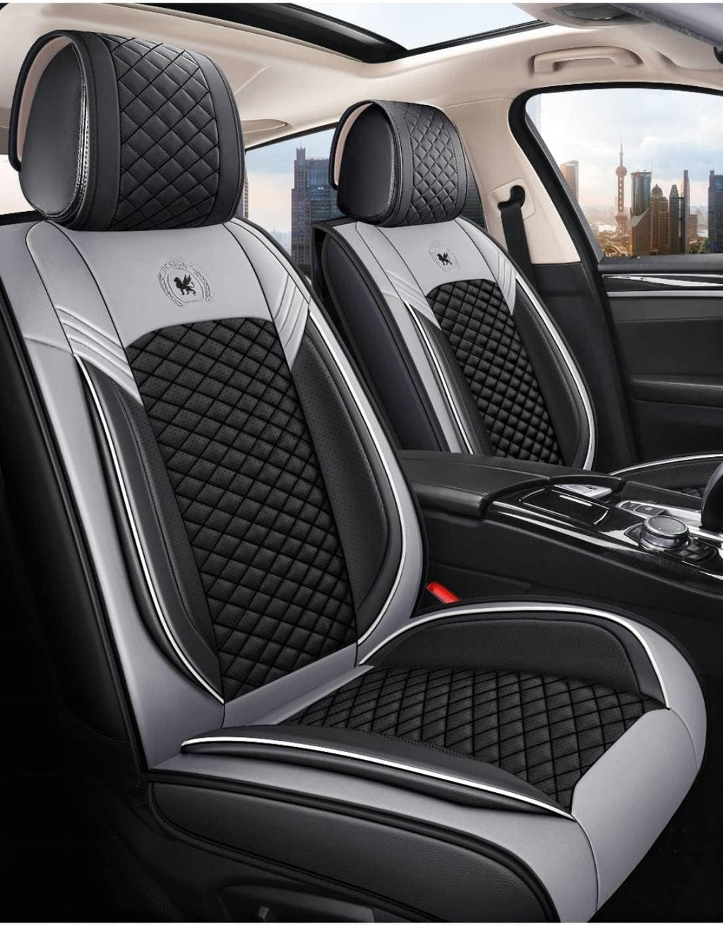 Black & Pink Leather Car Seat Covers 5 Seats Full Set X97396
