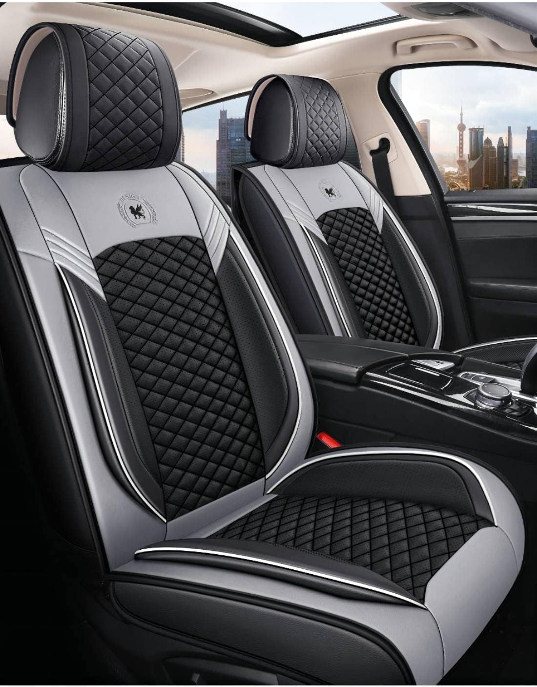 Black & Pink Leather Car Seat Covers 5 Seats Full Set X97396