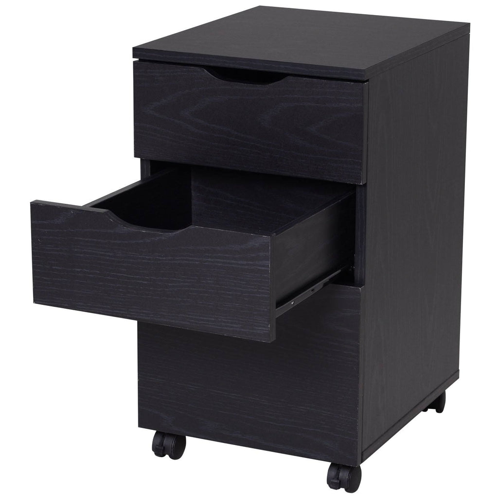 Black Wood Grain 3 Drawer Rolling File Cabinet G587516