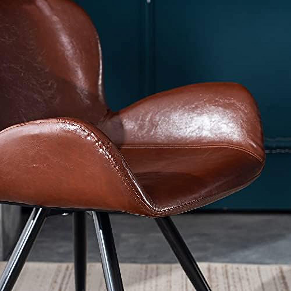 Upholstered Faux Leather Dining Chairs Set of 2 with Black Metal Legs I91082