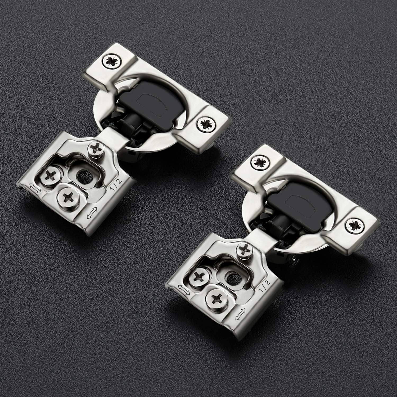 32 Pack 16 Pairs 1/2 inch Overlay Soft Close Hinges Satin Nickel Stainless Steel Concealed Hinge D918666