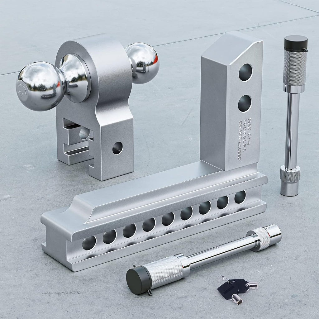 Adjustable Trailer Hitch Ball Mount, 2.5-Inch Receiver, 8-Inch Drop, 8-Inch Rise, Dual Towing Balls X30605