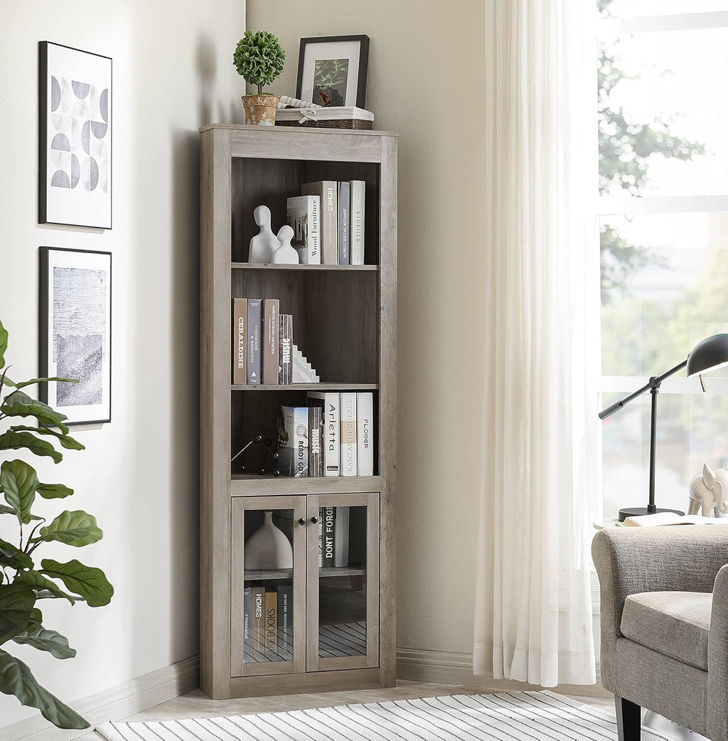 Stone Grey Bar Cabinet Bookshelf with Glass Doors C564