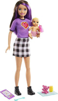 Babysitters Inc Doll & Accessories Set with Skipper Doll in Checked Skirt, Baby Doll & 4 Themed Pieces J738004
