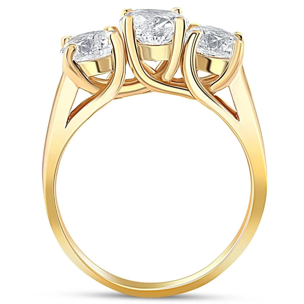 3ct Diamond Three Stone Wedding Ring 14k Yellow Gold Z885