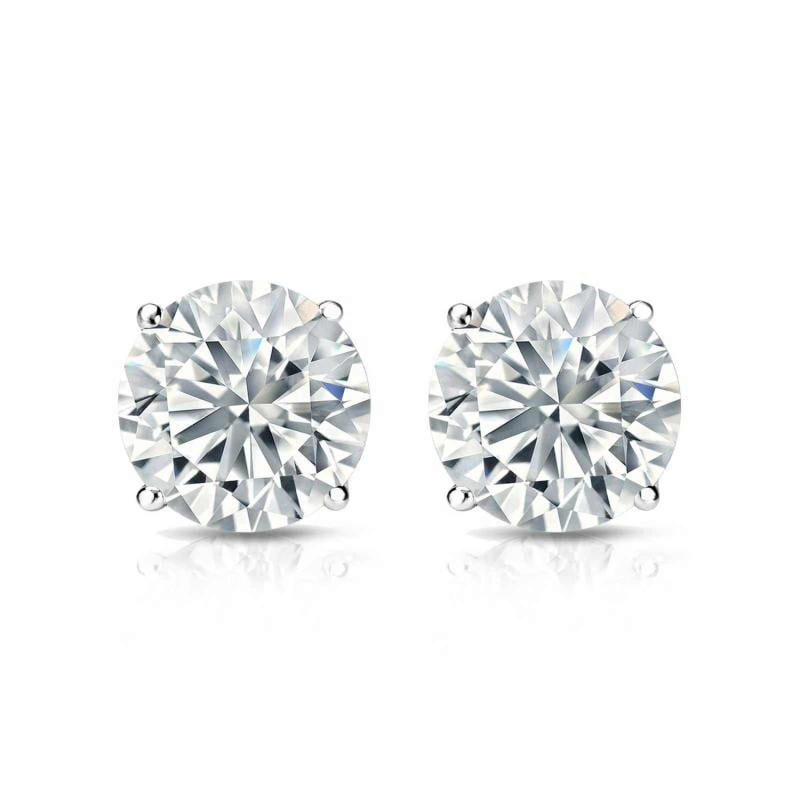 4 Prong 2 Carat Round Moissanite Solitaire Stud Earrings in 18K White Gold Plating Over Silver P535