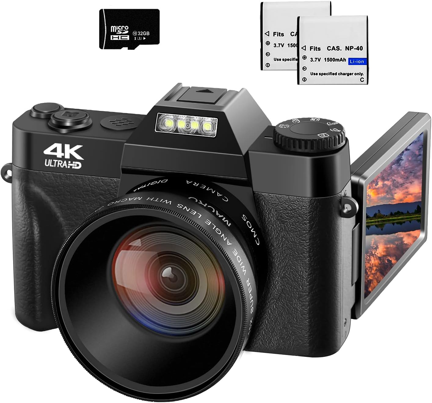 48MP 16X Digital Zoom Flip Screen Autofocus Camcorder with Wide-Angle Lens and Macro Lens, 32G Micro Card, 2 Batteries (Pink) R75219