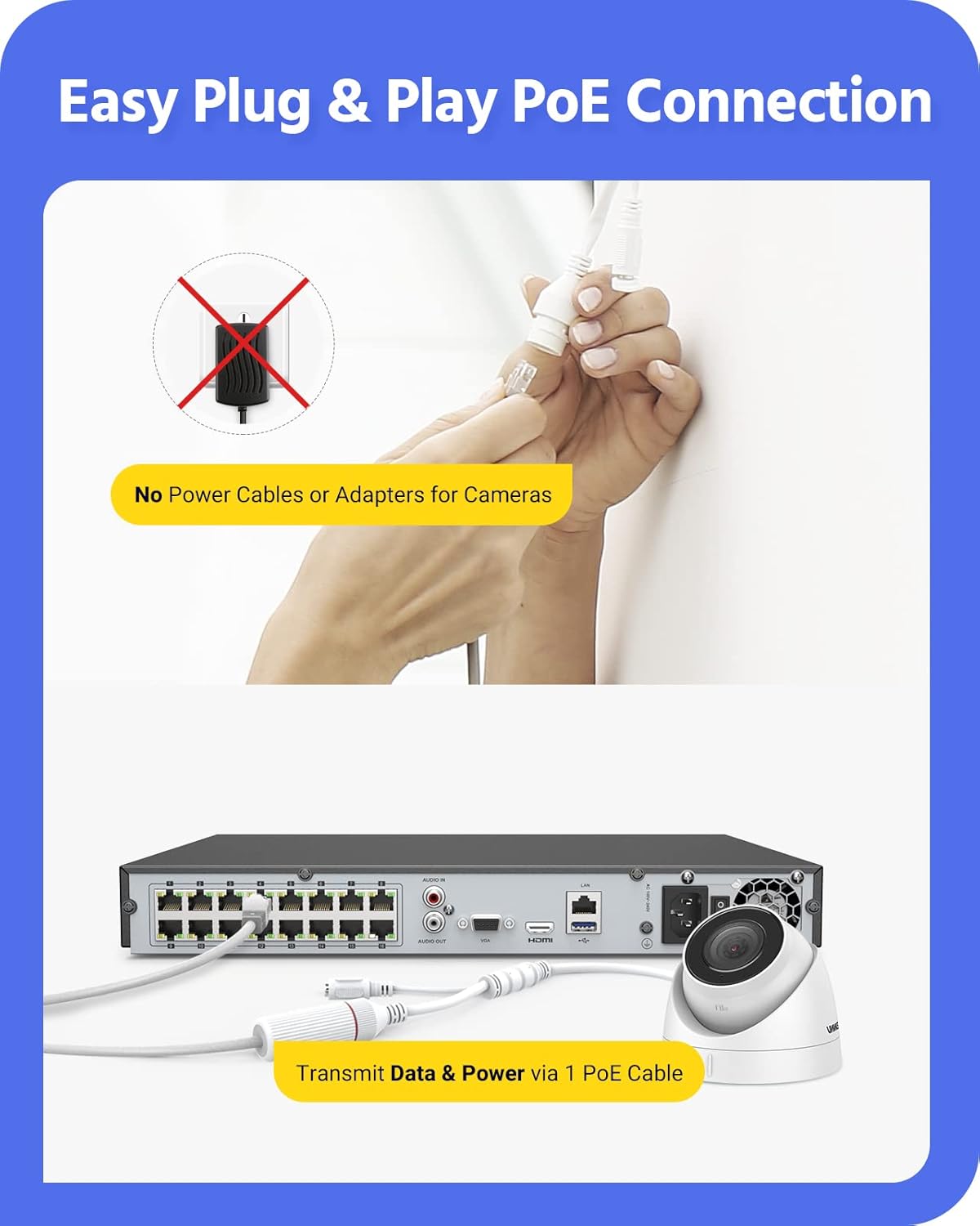 16CH PoE Security Camera System with 8X 5MP Wired Turret IP Cameras, 4K NVR Recorder with 3TB HDD I730430