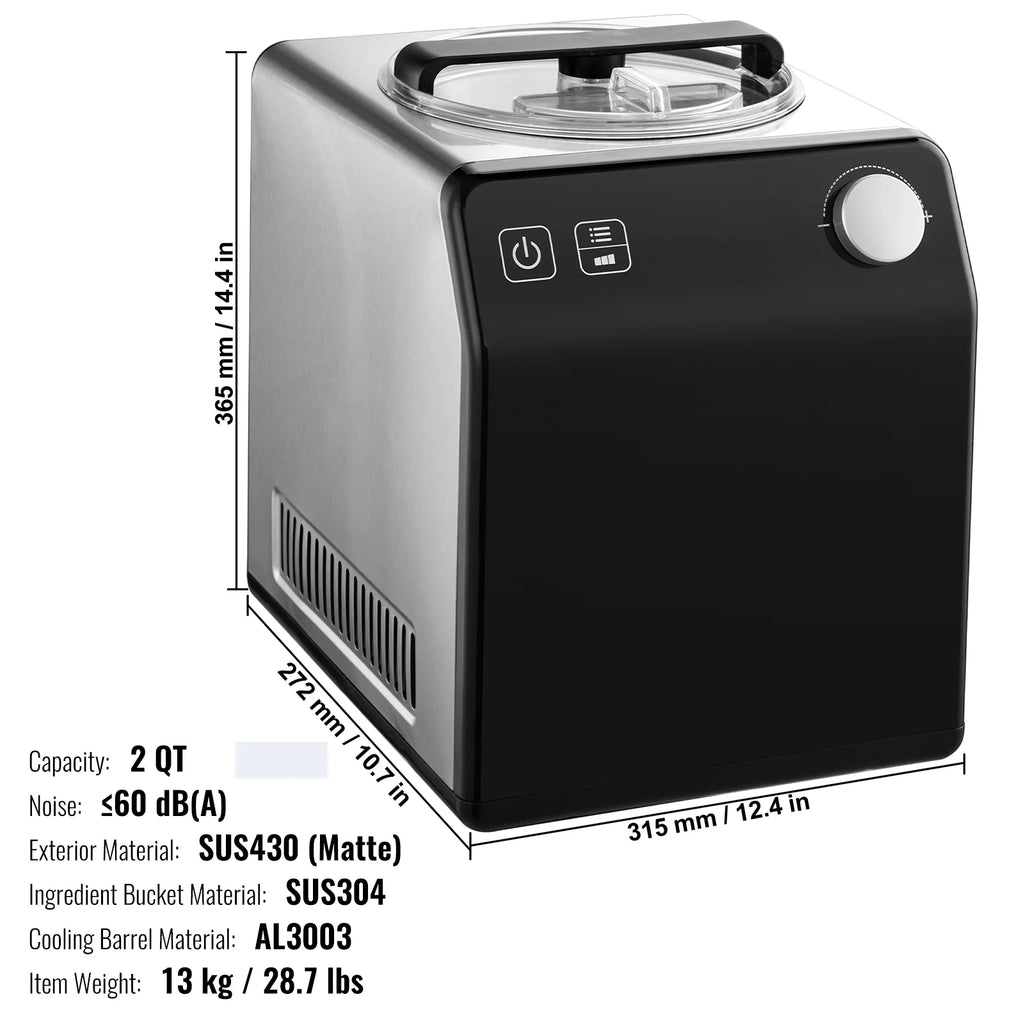 2 Quart Automatic Ice Cream Machine Electric Yogurt Gelato Maker Black S2677