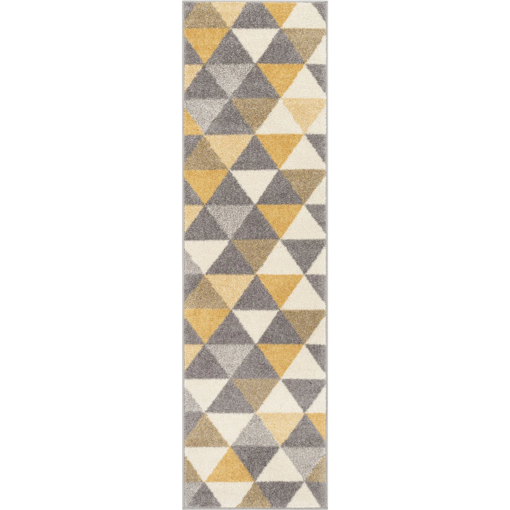 Gold & Grey Geometric Triangle Runner Rug D614