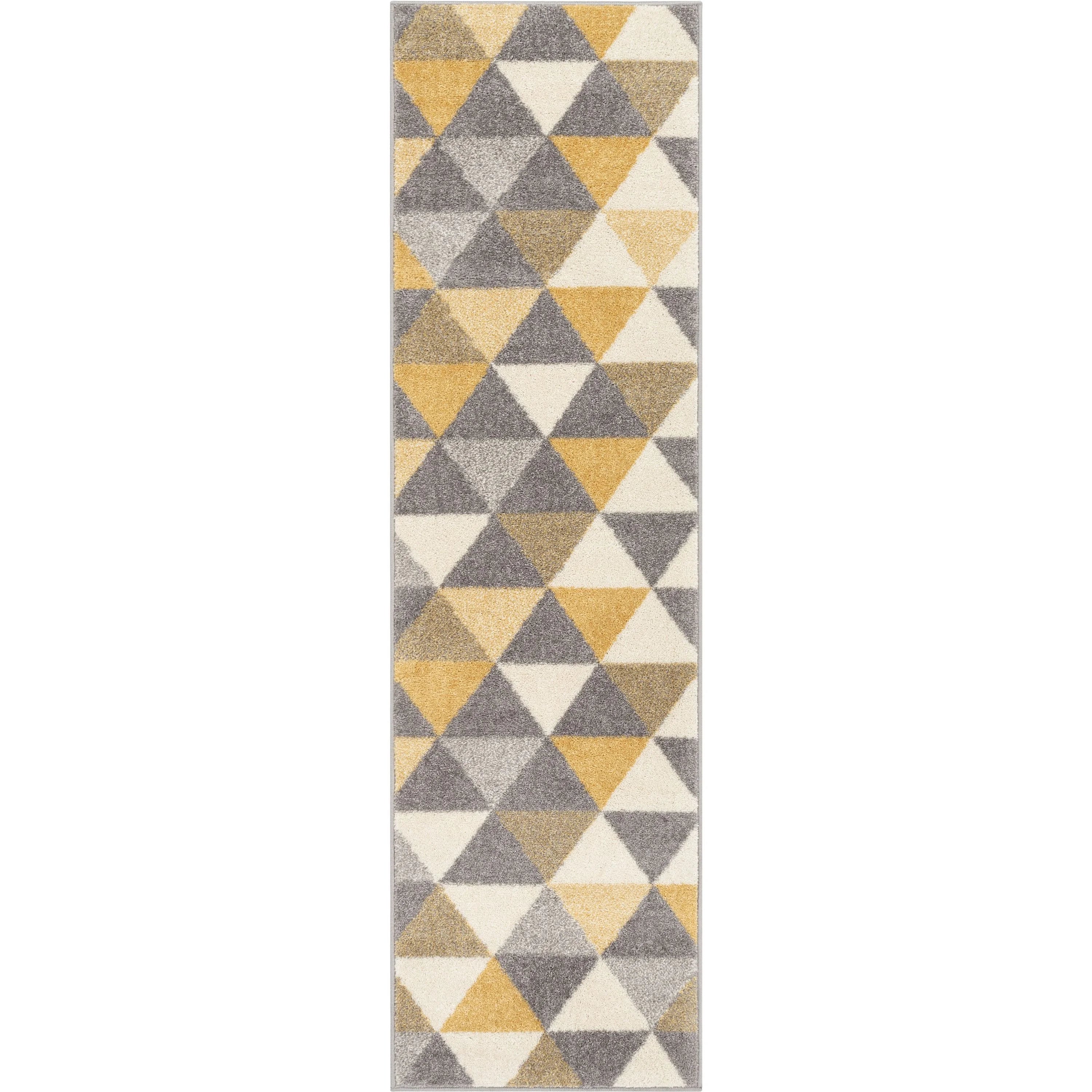 Gold & Grey Geometric Triangle Runner Rug D614