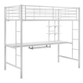 White Metal Loft Bed with Wood Desk U3303
