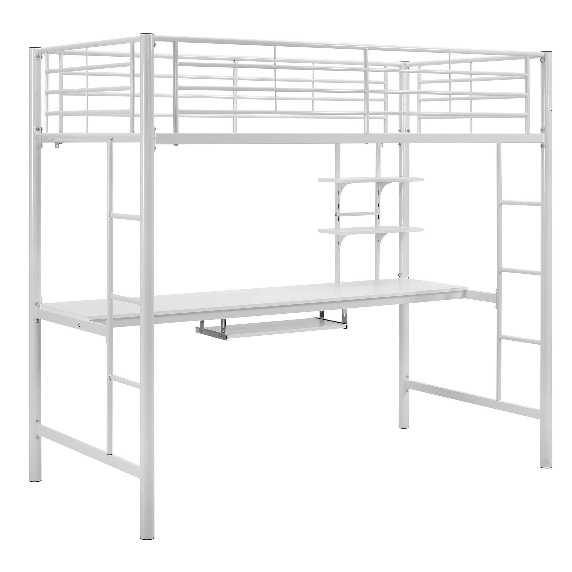 White Metal Loft Bed with Wood Desk U3303