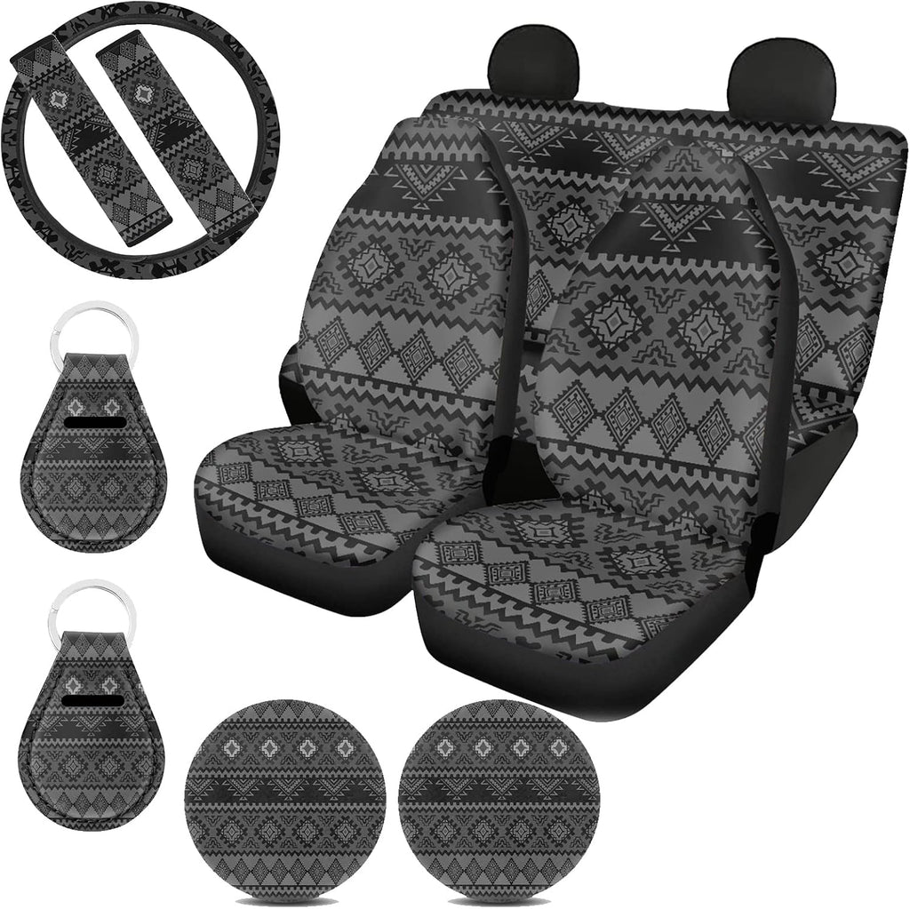 11 Pack Southwestern Car Seat Covers Full Set with Steering Wheel Cover, Seatbelt Covers, Cup Coasters Holder, Keychain Accessories F82219