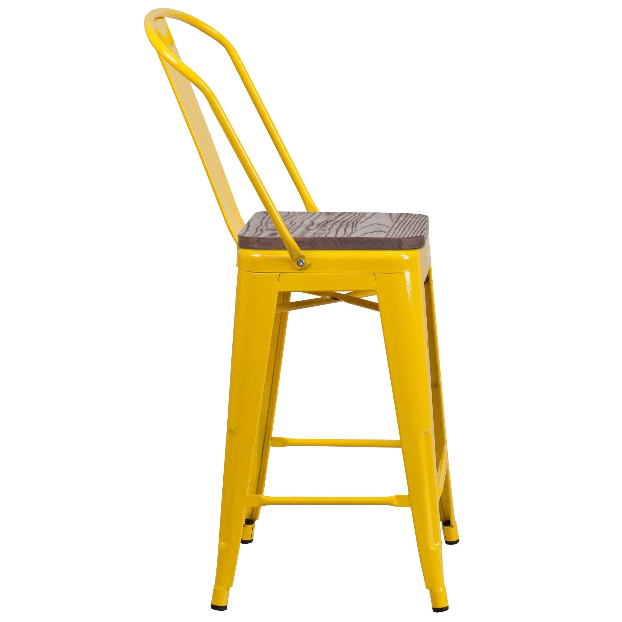 Yellow Metal Counter Height Stool with Wood Seat U973