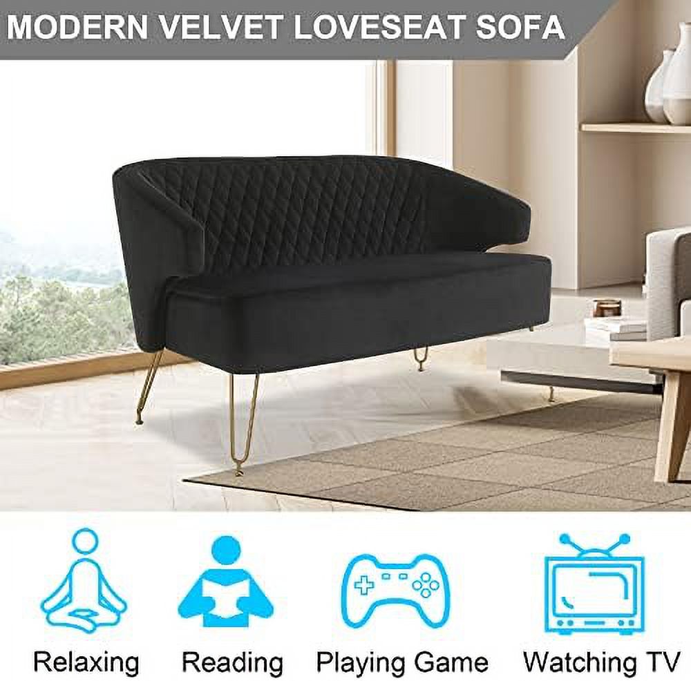Cashmere Loveseat Sofa with Gold-Finished Metal Legs and 2 Small Pillows J711263
