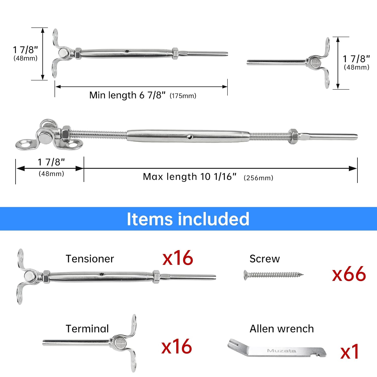 10Set 1/8 Cable Railing Kit T316 Stainless Steel Hardware Angle 180° Adjustable G67960