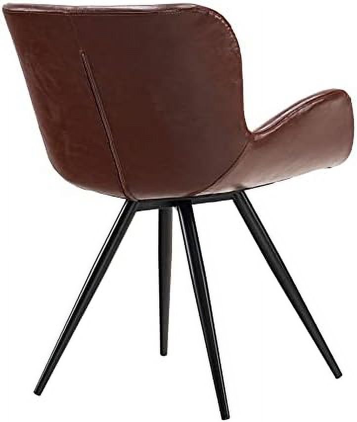 Upholstered Faux Leather Dining Chairs Set of 2 with Black Metal Legs I91082