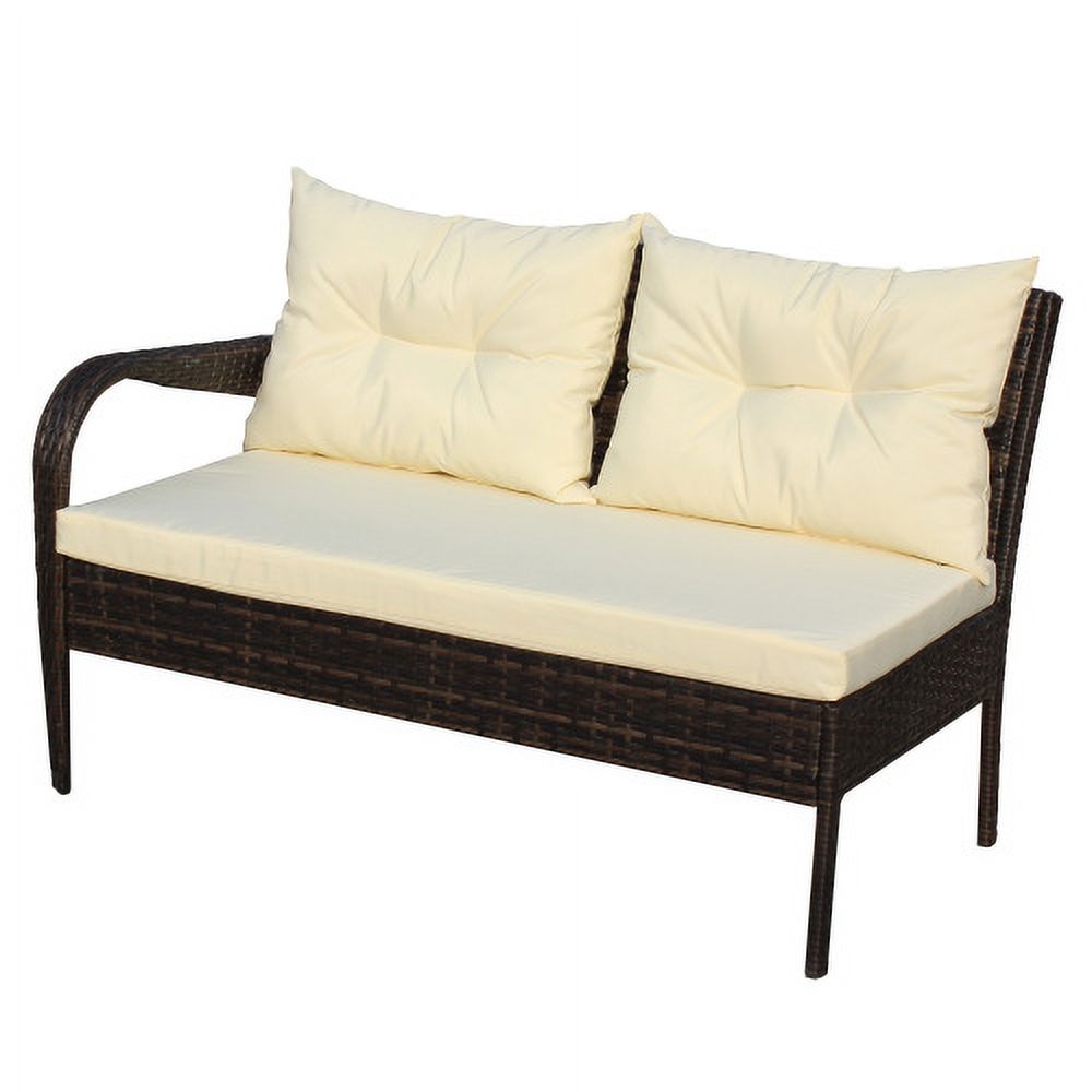 3 Piece Wicker Rattan Sectional Sofa with Beige Seat Cushions F58573