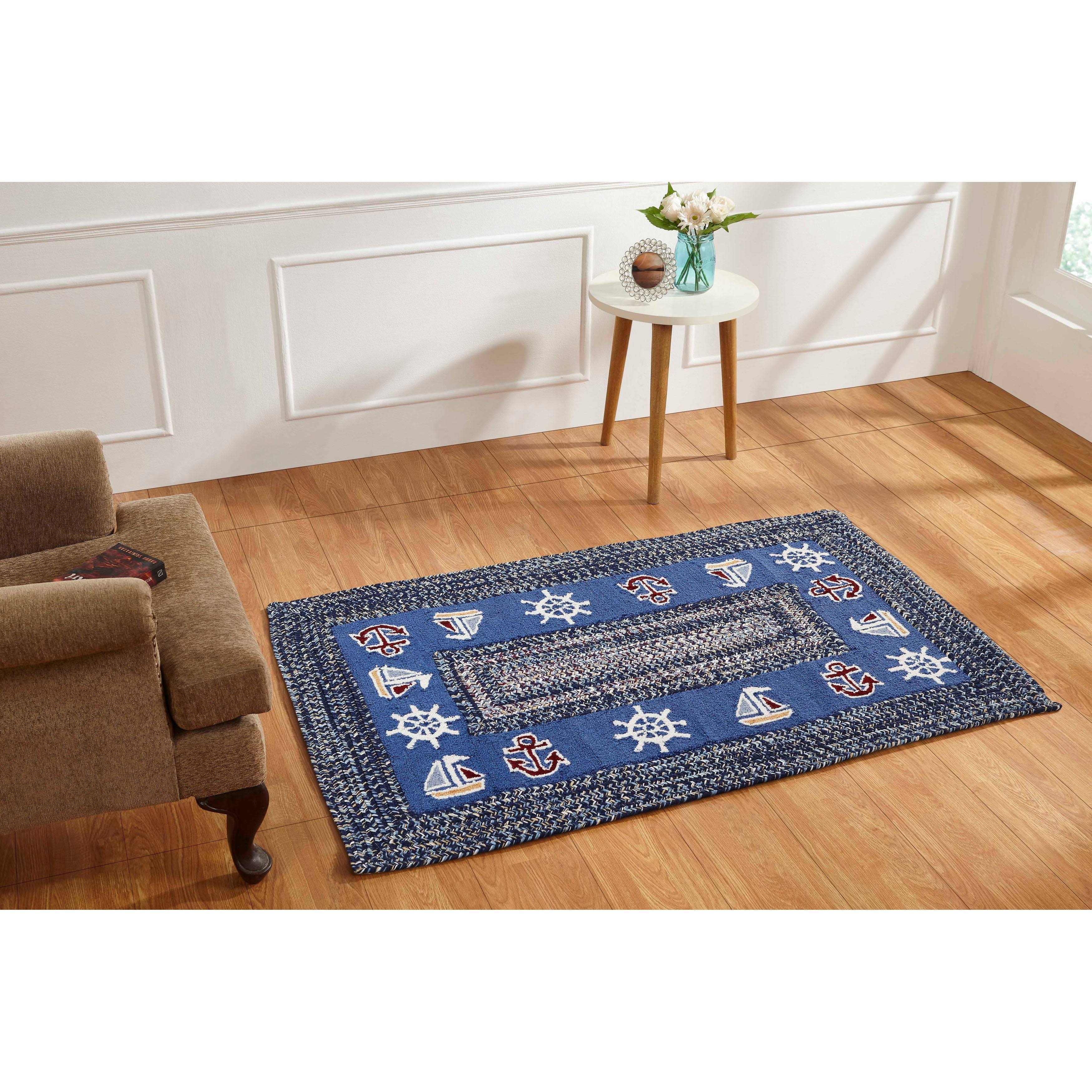 Nautical Rectangle Hooked Rug L893