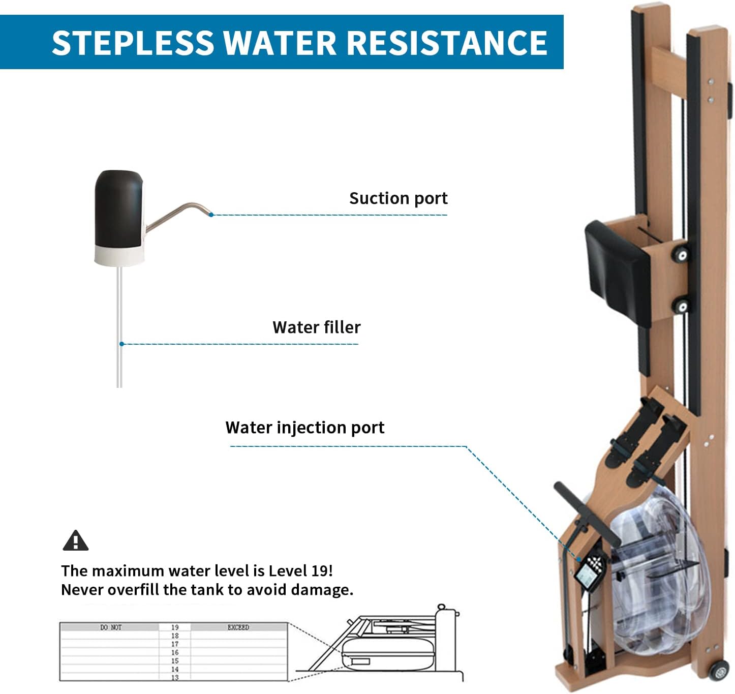 Wooden Water Rowing Machine with Bluetooth Monitor E65050