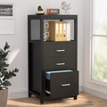 Black 3 Drawer Vertical File Cabinet with Metal Wire Storage Shelves G779015
