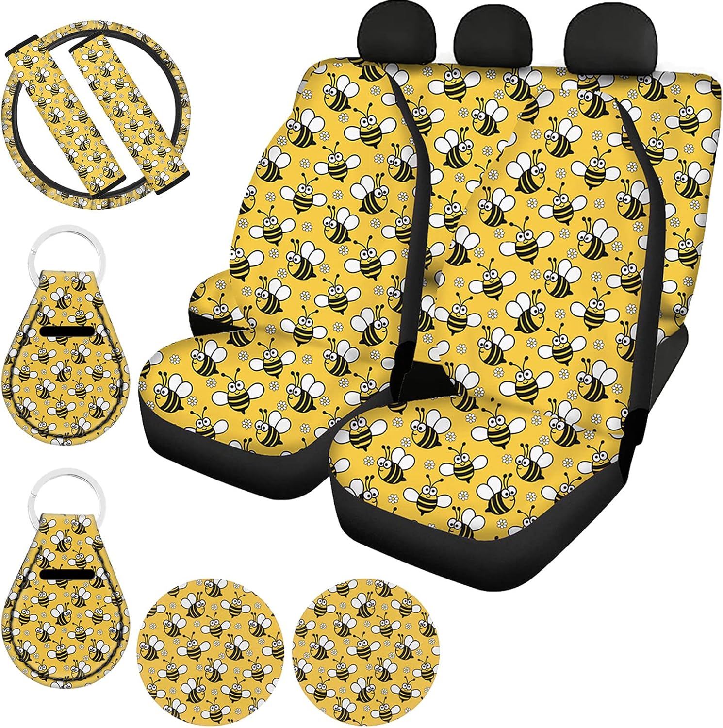 11 Pack Southwestern Car Seat Covers Full Set with Steering Wheel Cover, Seatbelt Covers, Cup Coasters Holder, Keychain Accessories F82219