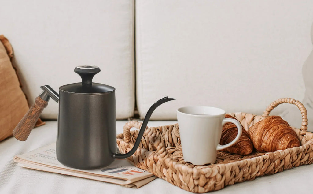 Black Stainless Steel GooseNeck Kettle with Thermometer B7381