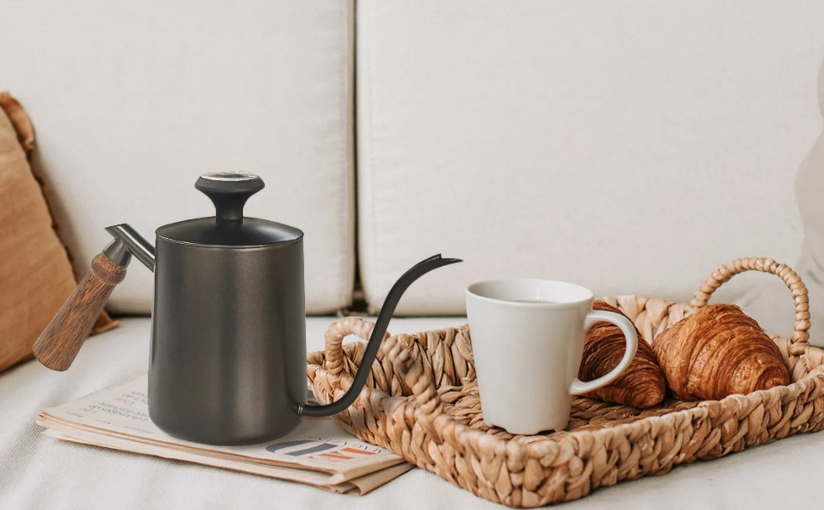 Black Stainless Steel GooseNeck Kettle with Thermometer B7381