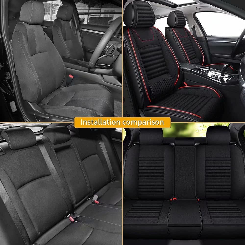 Red&Black Linen Car Seat Covers Full Set F652