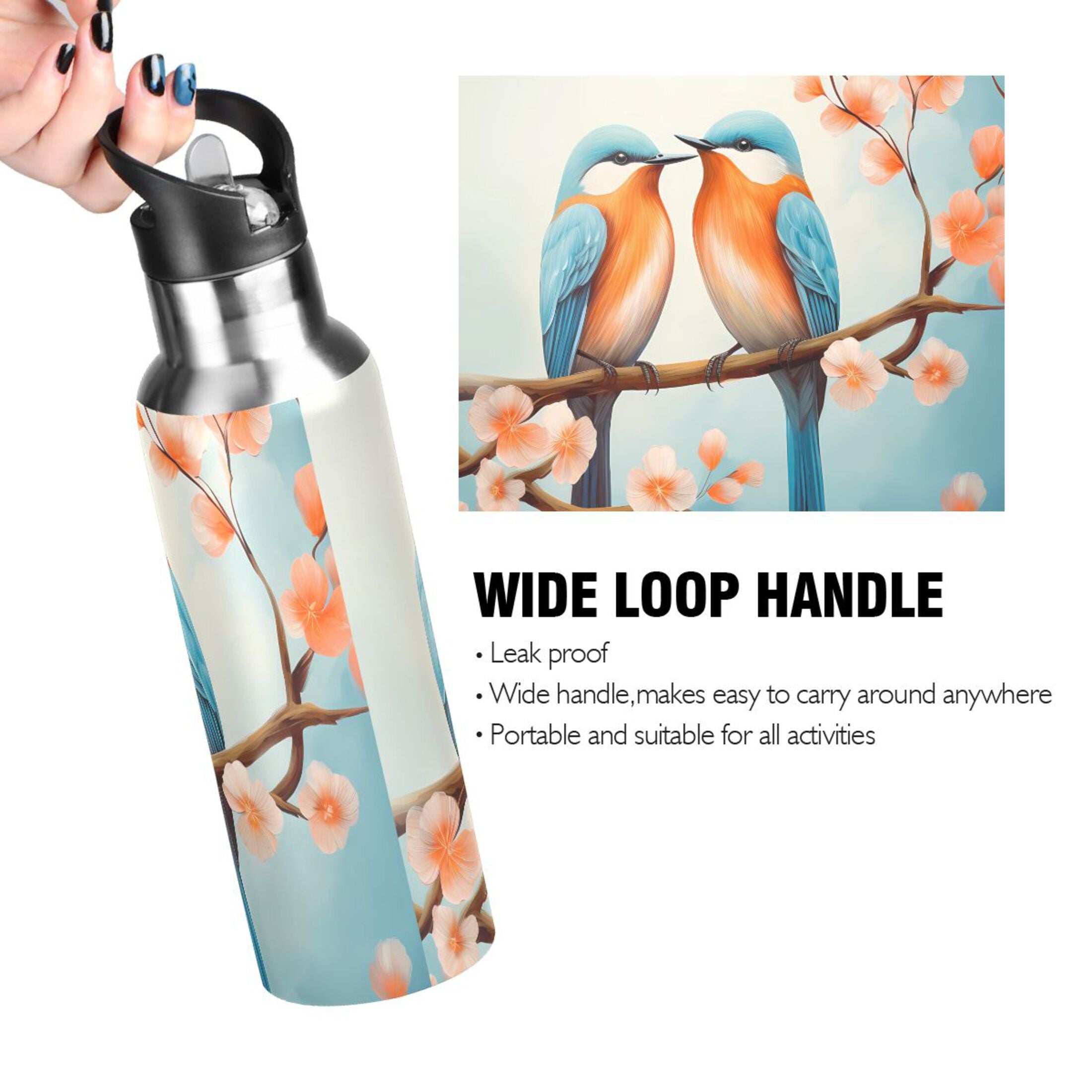 Insulated Thermos Stainless Steel Water Bottle with Straw Lid Leakproof 20 oz V19939
