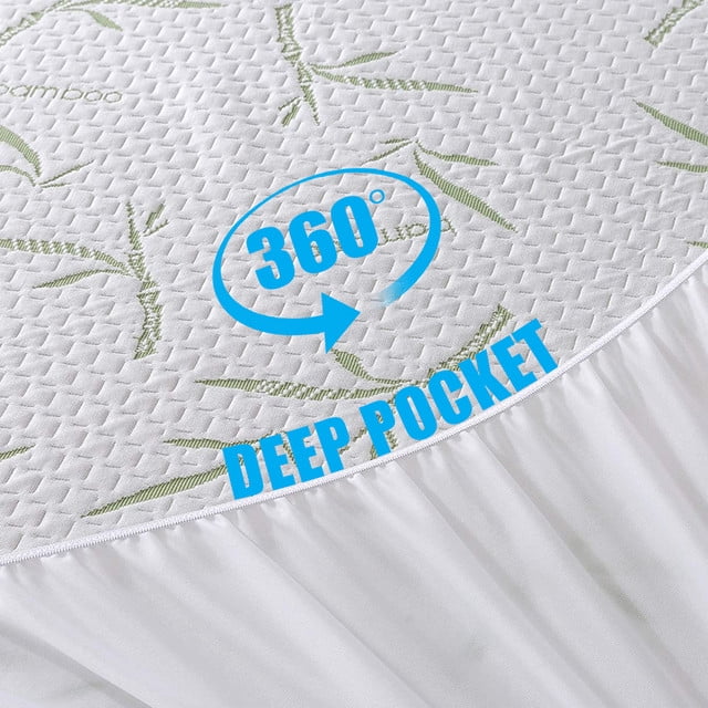Twin Size Linen Bamboo Waterproof Mattress Protector with Cooling Fabric L5599