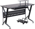 Black Glass Computer Desk with Keyboard Tray and CPU Cart R603532